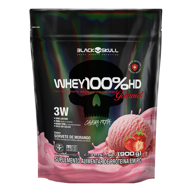 Whey 100%hd Gourmet 900g Refil Black Skull Sabor Morango Whey 100%hd Gourmet 900g Refil Black Skull Sabor Morango