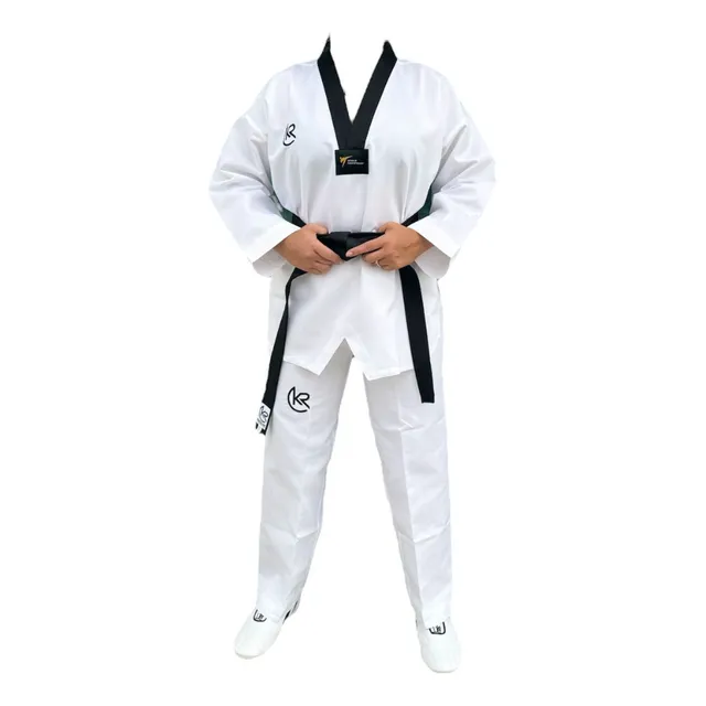 Krolin Uniforme De Taekwondo Cuello V Negro Tela Acanalada.