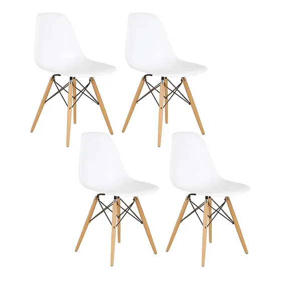 Silla Eames Nórdica Moderna Para Comedor Set 4 Unidades! Liso Marrón Claro Blanco