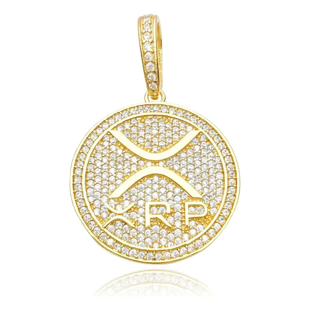 Pingente Maculino Ripple Xrp Cravejada Banhada Ouro