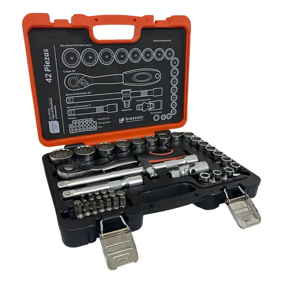 Set De Bocallaves Profesionales De 1/2 - 46 Pza - Biassoni Color Naranja