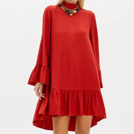 Vestido Amplo Com Manga Longa Vermelho M