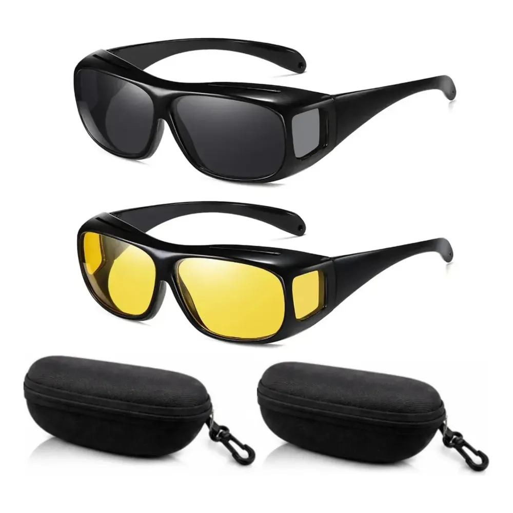 Anteojos Para Manejar Amarillo Y Negro Con Estuche Rígido X2