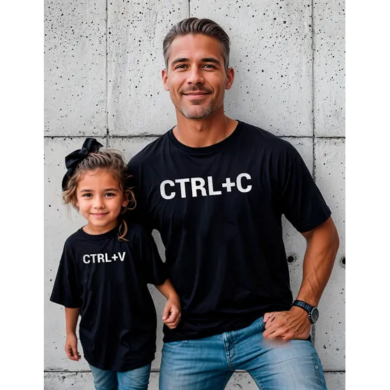 Kit 2 Camisetas Ctrl C Ctrl V Filha Cópia Tal Pai Tal Filha