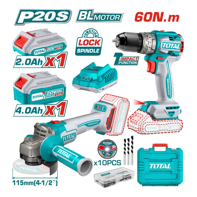 Taladro 20v Torque 60nm Esmeril Inalambrico 20v Disco Total