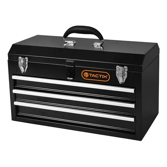 Caja Gabinete De Herramientas Metalica Con 3 Cajones Tactix Color Negro