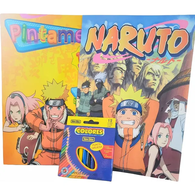 Set 2 Libro Para Colorear Naruto + Lápices