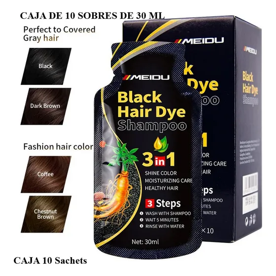 Shampoo Tinte Meidu Color Black Caja 10 Sobres