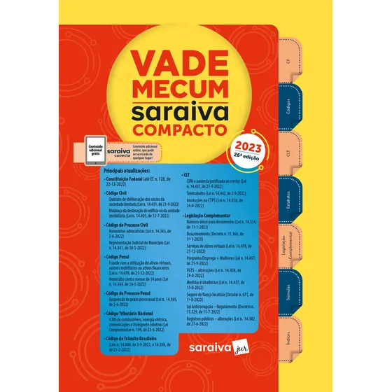 Livro Vade Mecum Compacto Saraiva 26ª em Portugués Edição 2023