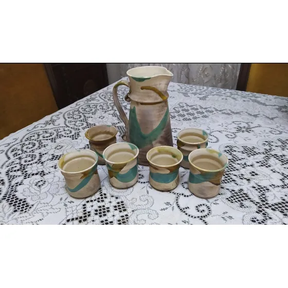 Juego De Jarra Y 6 Vasos | Artesanal De Quibor