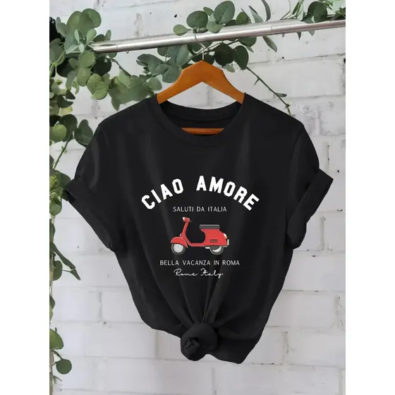 Camiseta Feminina De Algodão Com Estampa Ciao Amore - Street