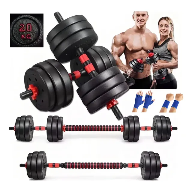 Tienda De México Mancuernas Pesas Barra Recta Ejercicio Kit Ajustables 20kg Color Negro