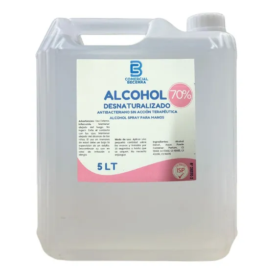 Alcohol 5 Litros Desnaturalizado 70% Certificado Isp