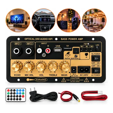 Placa Amplificadora D50 Hi-fi Bluetooth Óptico Casa Karaokê Dourado-escuro 35 W Ac-220v Dc12-24v