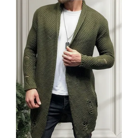 Cárdigan Largo De Punto Para Hombre En Colores Lisos