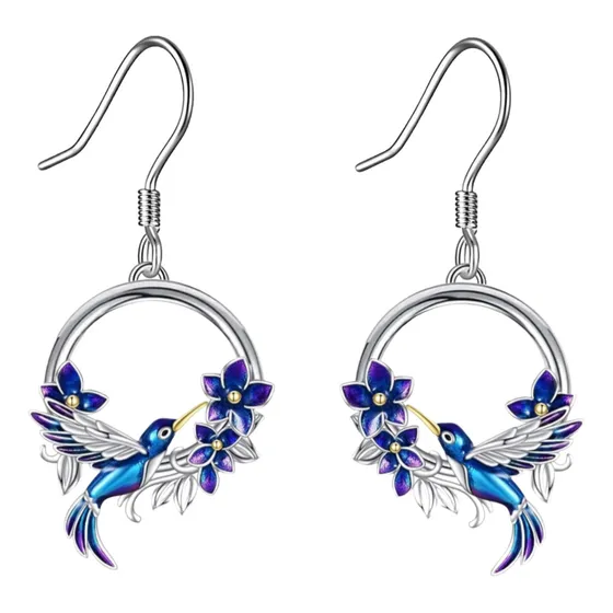Aros Colibrí Pendientes Multicolor Flor Plata 925 Mujer