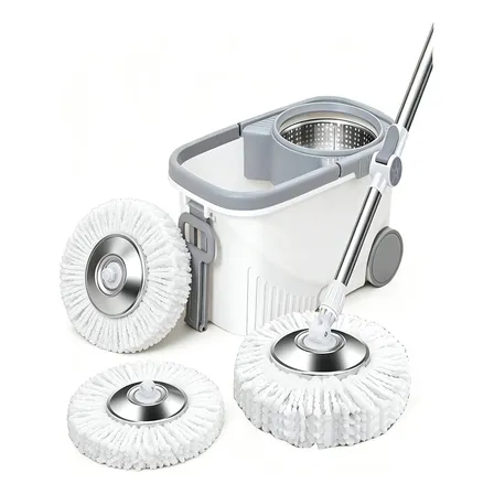 Mop Giratório Esfregão Com Balde 8 Litros Cesto Inox 2 Refil Branco