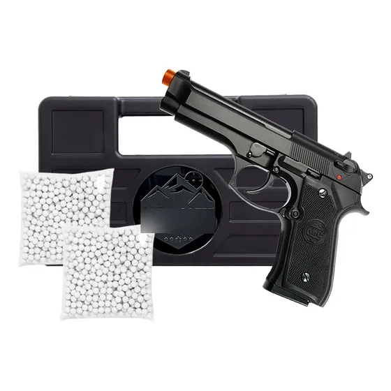 Pistola Airsoft Spring M92 Cano Metal + Maleta + Bb's 0,20g