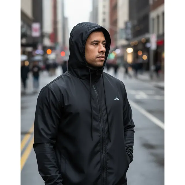 Jaqueta Corta Vento Masculina Capuz Impermeável Zíper Bolso