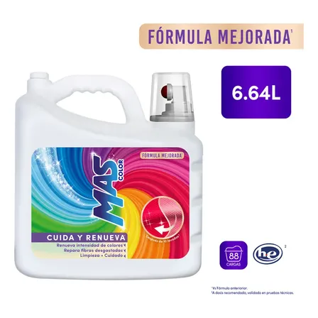 Detergente líquido Mas Color, Colores intensos 6.64L