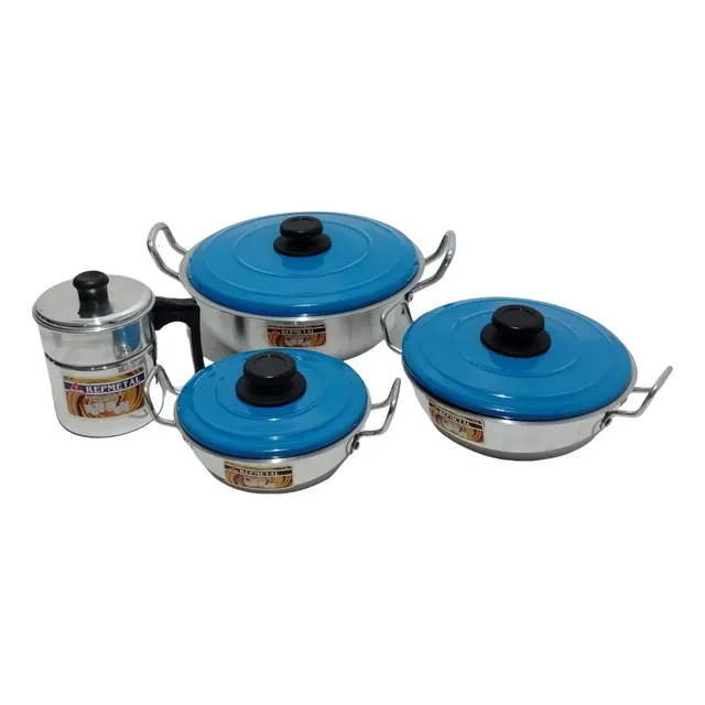 3 Pailas Con Tapa + Colador De Aceite Con Filtro, Set Cocina