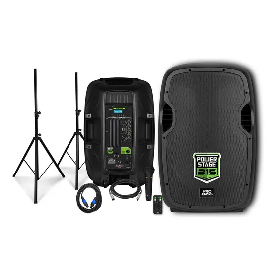 Kit Caixas Com Tripé E Microfone Pro Bass Power Stage 215