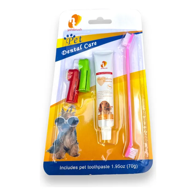 Set Para Mascotas 1 Pasta De Dientes + 1 Cepillo + 2 Dedales