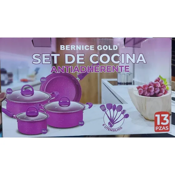 Set Utensilios De Cocina + Ollas Antiadherentes  13 Piezas