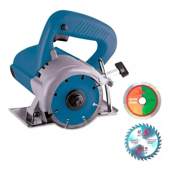 Serra Mármore 4.3/8´´ 110mm 1200w 12000 Rpm Com 2 Discos Diamante Madeira Azul Importway Iwsm Voltagem 127V