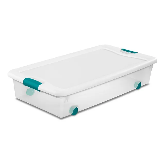 Caja De Plástico De 53 L Transparente Con Ruedas Color Blanco