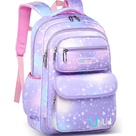 Mochila Escolar Kawaii Para Niñas De Primaria Segundaria Gran Capacidad 30 L Con Apertura 180grados Mochila Uniuni Color Morado