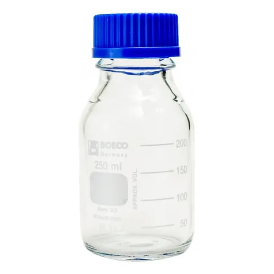 Frasco De Vidrio Con Tapa De Rosca Azul 250ml Boeco