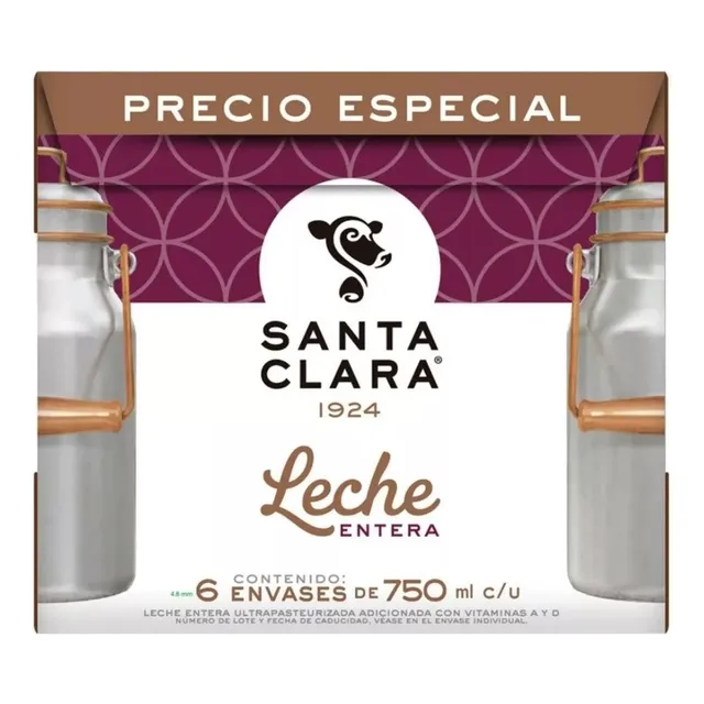 Leche Santa Clara Entera 1 Pack Con 6 Leches De 750 Ml C/u