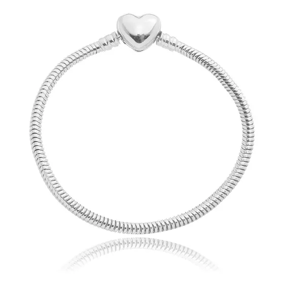 Pulseira Berloque 17cm Fecho Coração Banhada A Prata 925 Comprimento 17 Cm