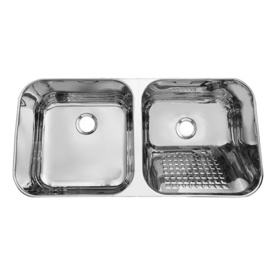 Tanque Inox Duplo Esfregador E Molho Square - Aço 304 Polido