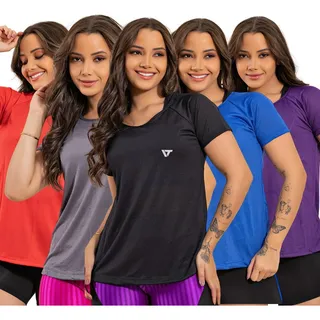 Kit 5 Blusas Fitness Dry Fit Camiseta Academia Feminina Kit 5 Blusas Fitness Dry Fit Camiseta Academia Feminina