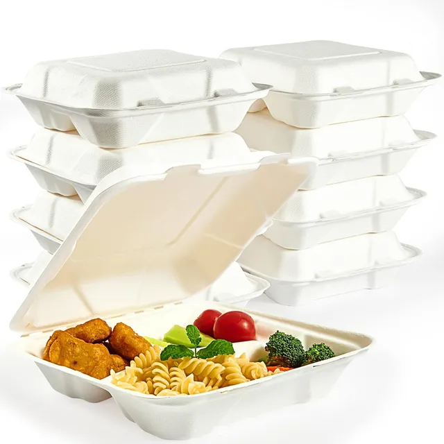 Contenedores Compostables Para Comida Para Llevar, 3 Compart