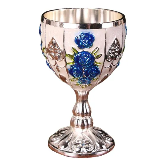 Clásica Copas De Vino Patrón Azul Plateado Como Describir