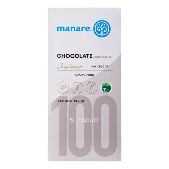 Chocolate 100% Cacao Orgánico 100g - Manare