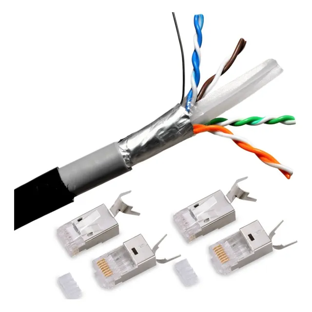 Cable Utp Exterior Cat 6 Cobre Blindado 10 Metros 4 Plug Ftp