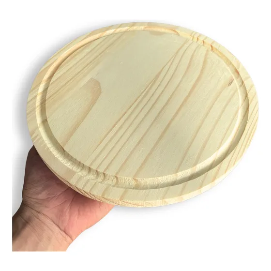 Kit 5 Tábuas Redonda 25x25cm Mesa Posta Petisco Frios Pinus