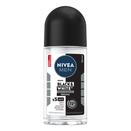 Nivea Desodorante Antitranspirante Men Roll On Black & White Invisible 50ml Nivea Desodorante Antitranspirante Men Roll On Black & White Invisible 50ml