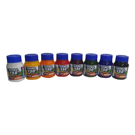 Kit 8 Cores Tinta Vitro 150o Para Vidro E Porcelana Acrilex