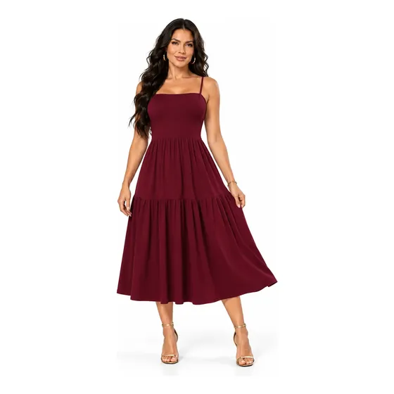 Vestido Midi Feminino Alcinha Viscolycra Soltinho Elegante