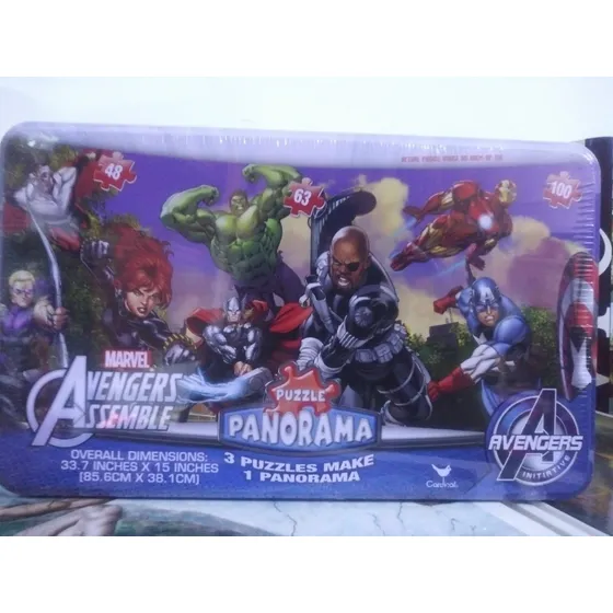 Rompecabezas De 201 Pza Marvel En Caja Metalica Panoramico
