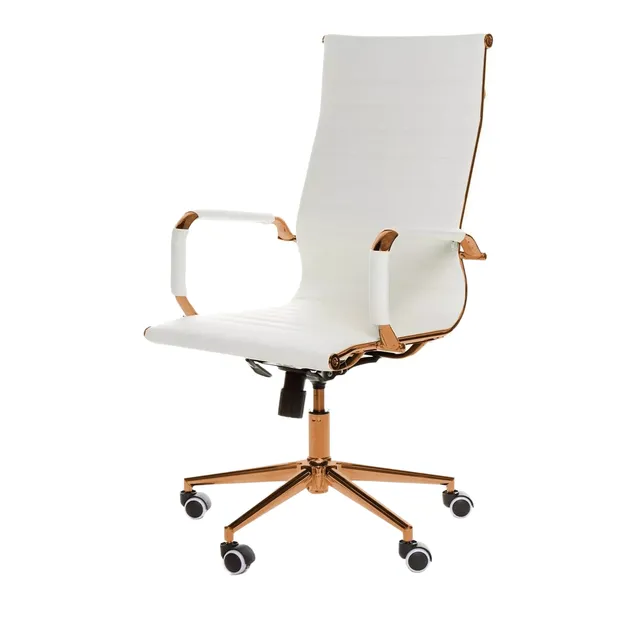 Cadeira De Escritório Inova Metais Personalizados Eames ErgonÎmica Branca E Red Gold Com Estofado De Couro Sintético Cadeira De Escritório Inova Metais Personalizados Eames ErgonÎmica Branca E Red Gold Com Estofado De Couro Sintético