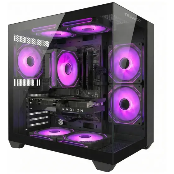PC Gamer LUDIC by BluePC - AMD Ryzen 5 5500, Radeon RX 6600 8GB, 32GB RAM, SSD 1TB M.2 NVMe, 600W 80 Plus, Preto, 7 fans RGB - PGBP-LU2136