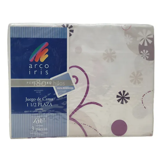 Juego Sábanas Arco Iris Infantil Percal 180h 100% ALG. 1 1/2