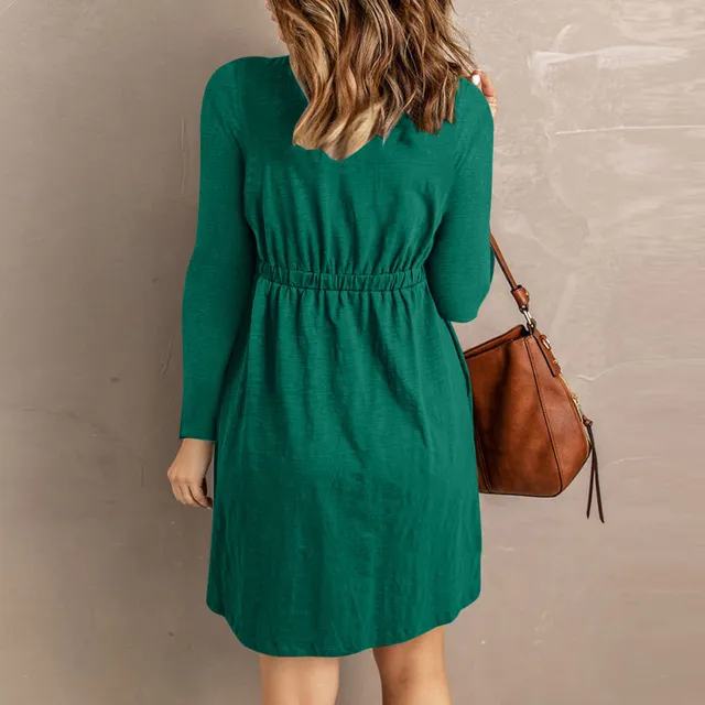 Vestido Tunica Informal Manga Larga Boton Cintura Elastica