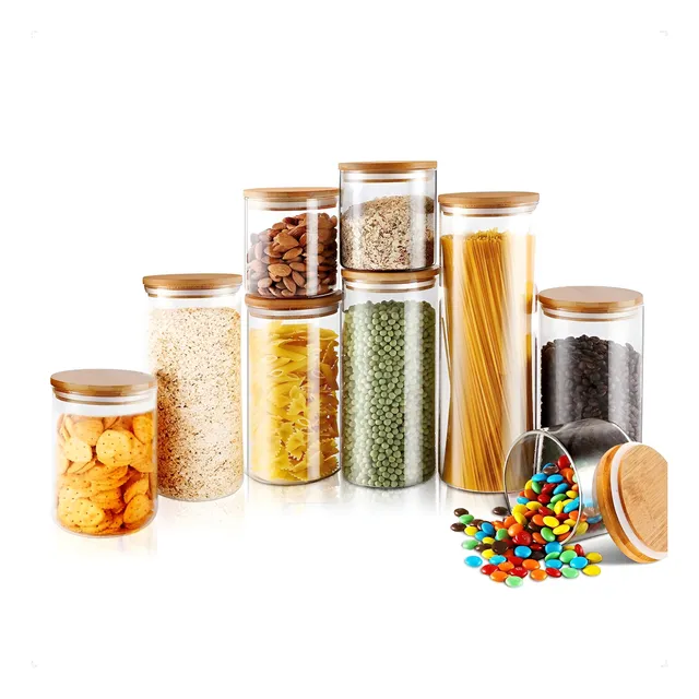 Kit 9 Potes Vidro Herméticos Tampa Bambu Alta Resistência